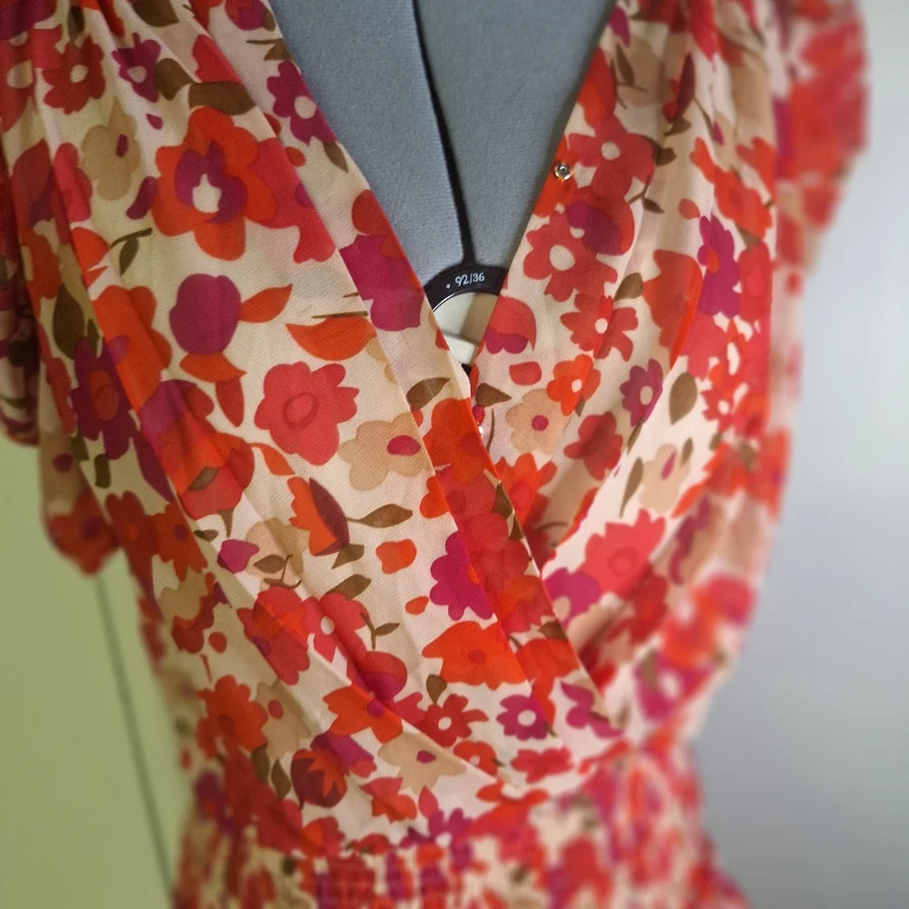 TCEC Red Floral Ruffle Mini Dress Size Small